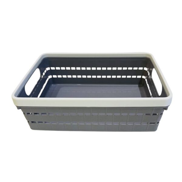 Multi-Purpose Storage Basket with Handles | Woven Plastic Organizing Bin | 23cm L x 16.5cm W x 7.5cm I Office Storage Organizer Bin for Pantry, School, Toy, Beauty Products